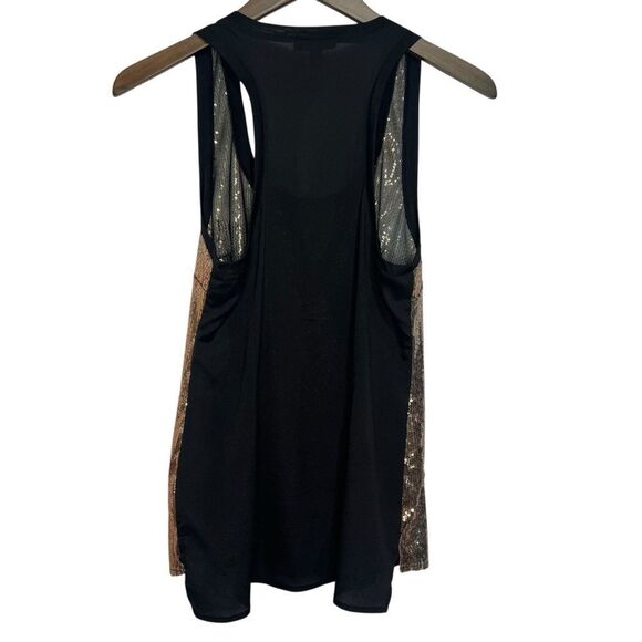 Bebe Sequined Racerback Tank Top Womens Small Black Gold - Picture 2 of 5